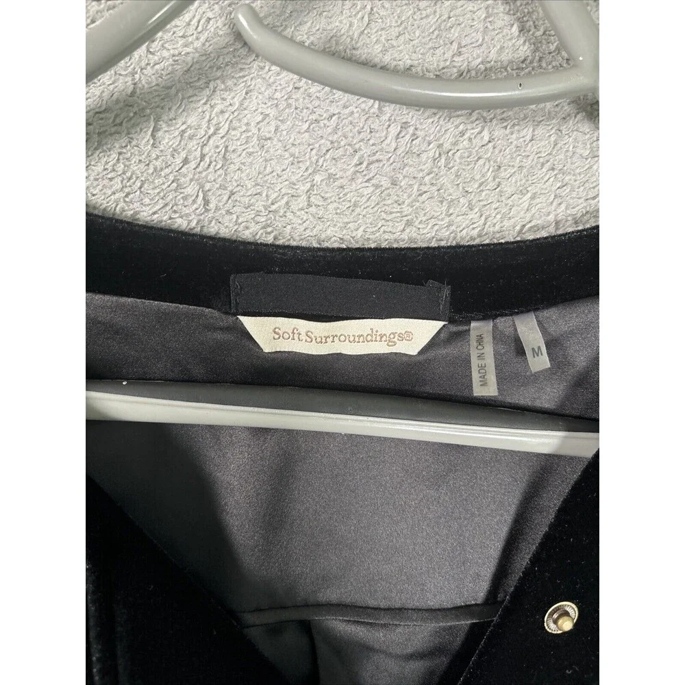 Soft Surroundings Women’s Size Medium Full Zip Velvet Velour‎ Jacket Black Goth - Picture 7 of 12